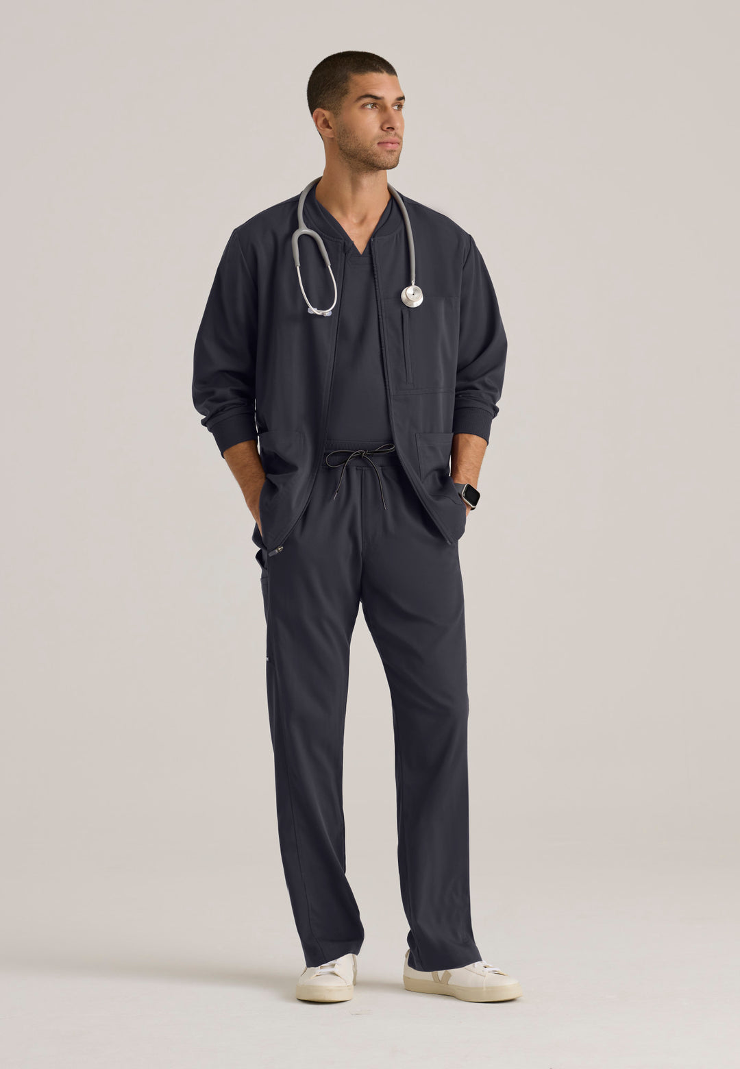 Grey's Anatomy™ Spandex Stretch Men's React 5-Pocket Crewneck Jacket